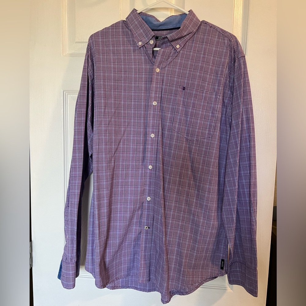 Izod Men's Purple Plaid Button Down Shirt